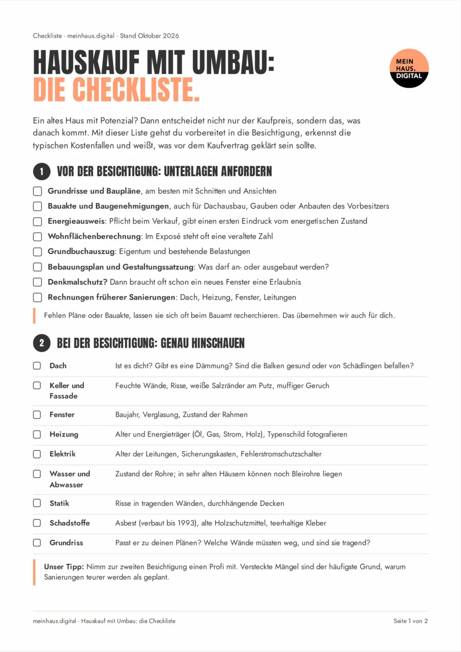 Vorschau der Checkliste „Hauskauf mit Umbau“